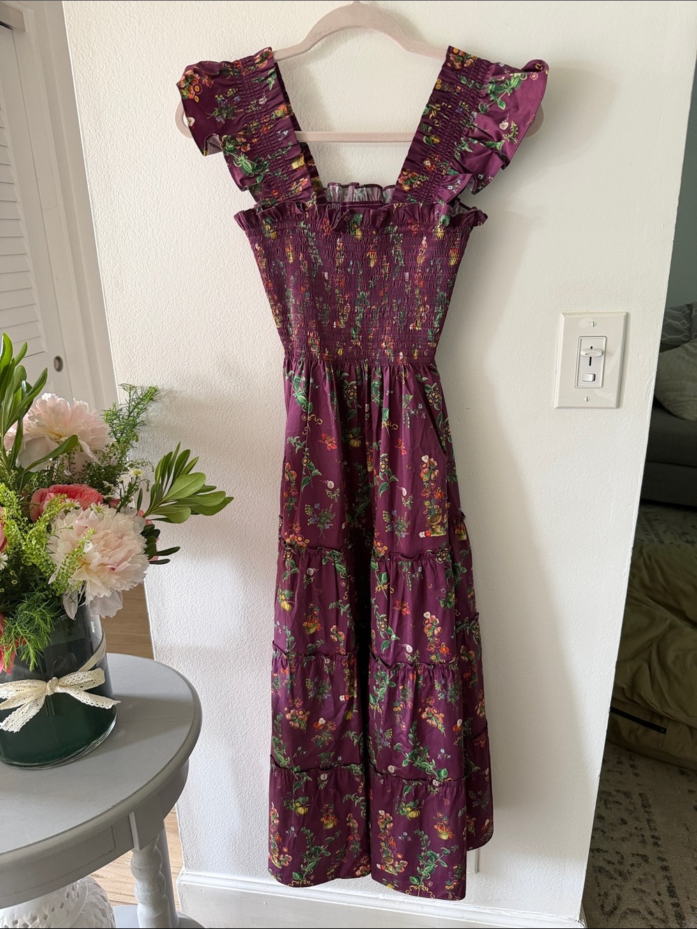 Hill House Plum Floral Tiered Maxi Dress